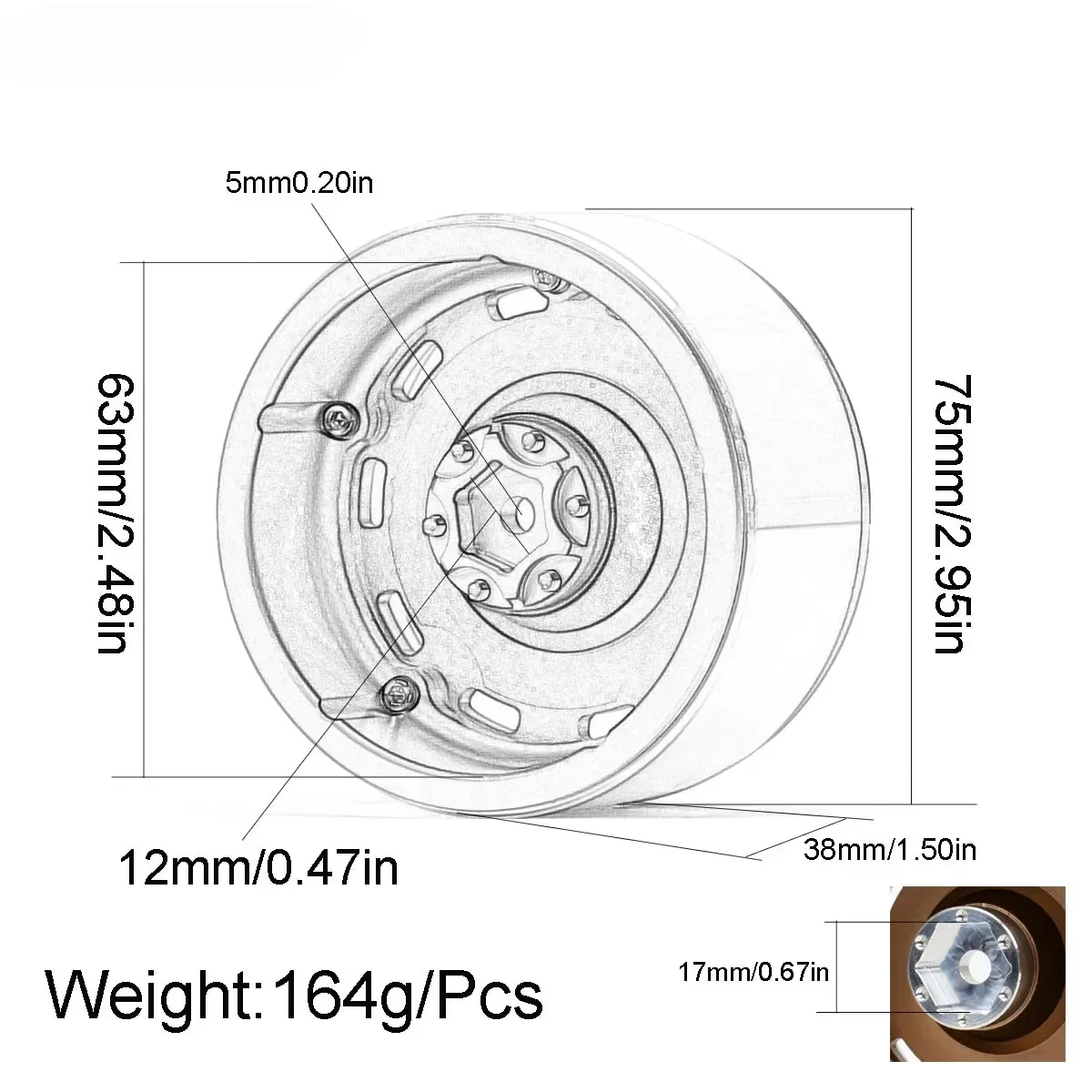 4PCS Aluminum 12mm /17mm Hex Beadlock 75MM 2.6 inch Wheel Rim Hubs For RC Axial 1/10 1/7 1/8 MK07 Yeti Wraith RB10 Ryft RB10