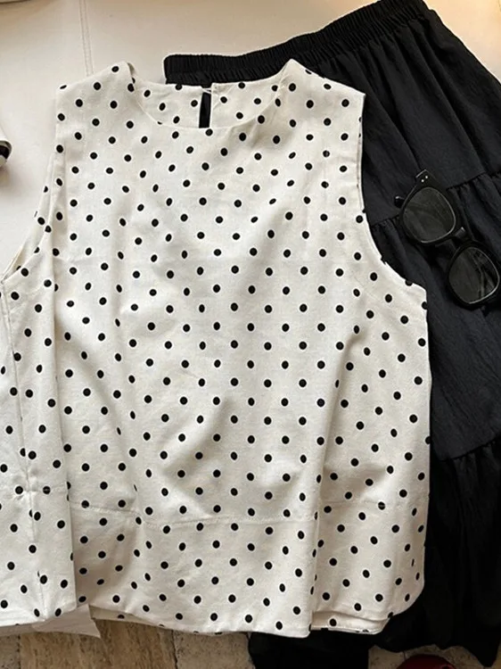

Summer Loose Slim Fit Polka Dot Svel Top Women's Korean Sle Tagl Csole Tank Top Small irt Retro Commute Sle