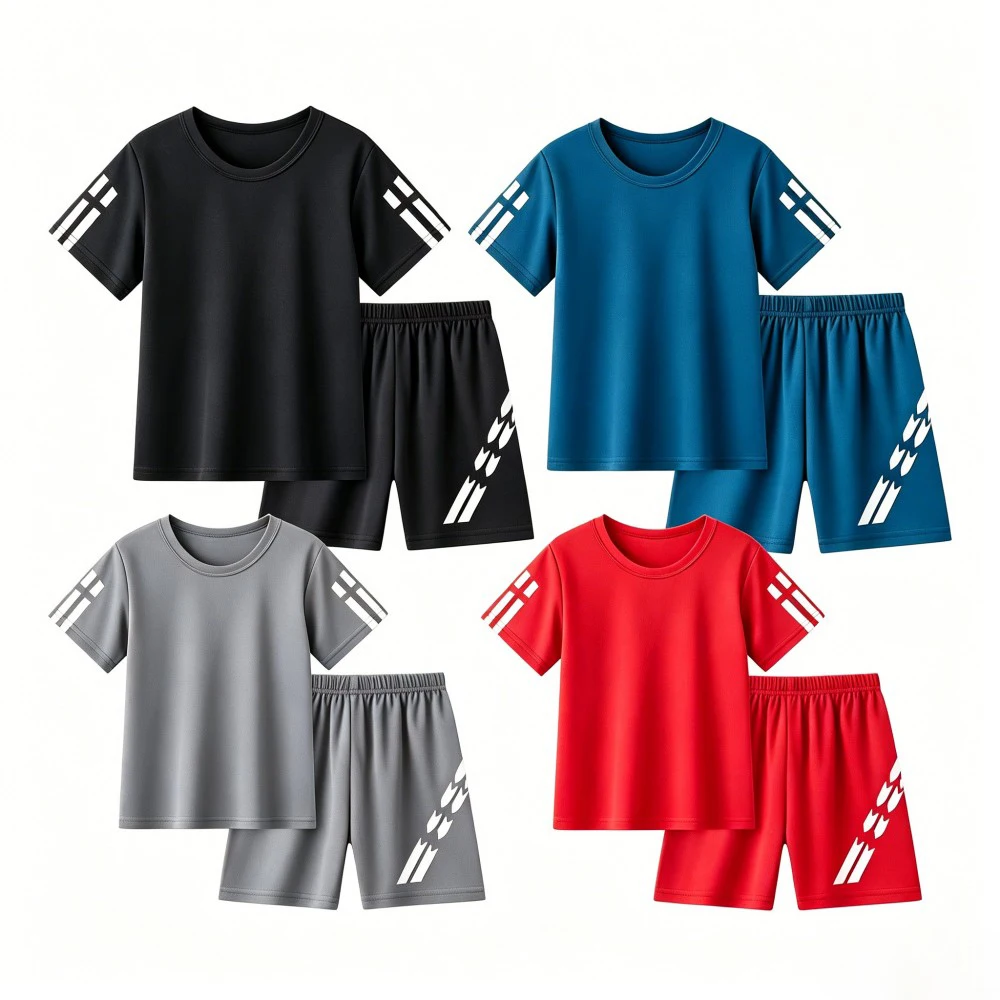

Kids Quick Dry Sports Tracksuit Boys Girls Breathable Mesh Short Sleeve T Shirt Shorts Set Summer Children Running Training Suit