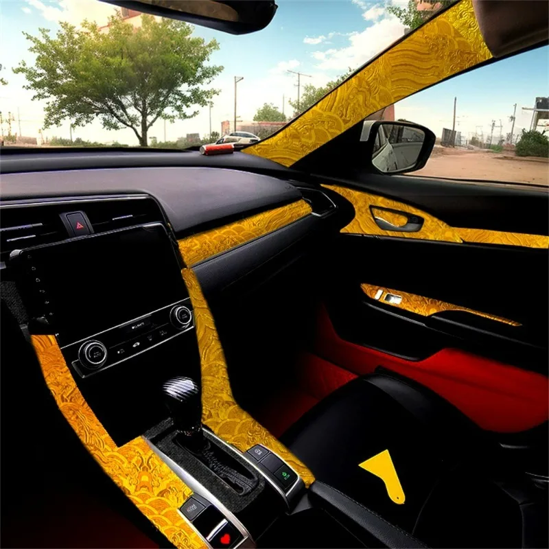 For Car Upholstery Renovation Brocade Satin Emboss Stickers Car Interior Self Adhesive Fabric Automotive A-pillar Modified Films