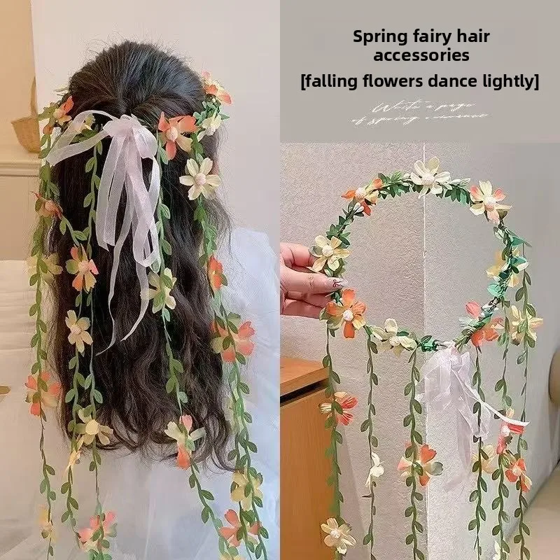 Boho Floral Wreath Headband:Realistic Flower&Vine Design,Perfect for Travel,Performances,Flexible for Braiding,Ideal Photo Prop