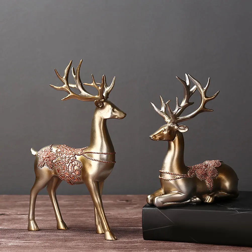 

2Pcs Couple Deer Decoration Creative Resin Deer Ornament for Room Wine Cabinet Home Office Decoration Creative Ornament
