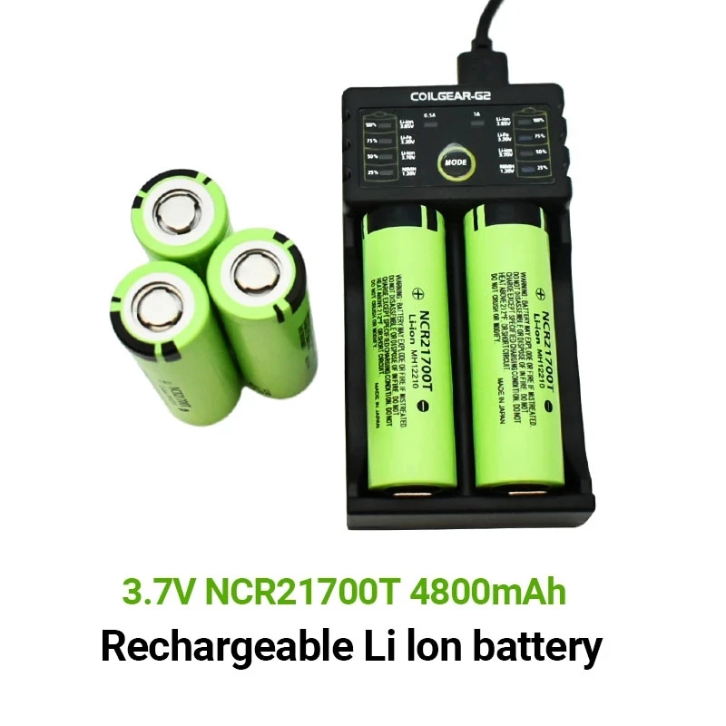 100% Original 21700 NCR21700T Lithium-Akku 4800mAh 3,7 V 40A Hohe-entladung Batterie Li-Ion Batterie + Ladegerät