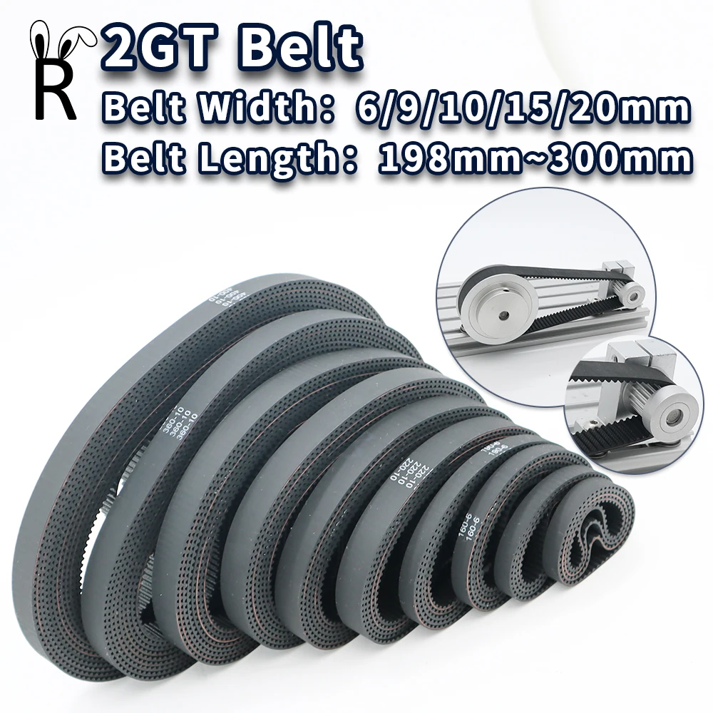 2GT Timing Belt Length 198mm-300mm 2M Belt Width 15mm 9mm 20mm Closed Rubber Belt 10mm for 3D Printer Parts 6mm GT2 Timing Belt