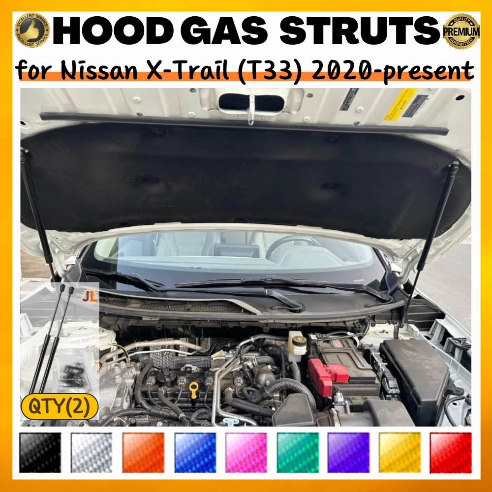 

Qty(2) Стойки капота для Nissan X-Trail (T33) 2020-2025 Модифицированные газовые пружины переднего капота Амортизаторы Подъемные опоры Амортизаторы