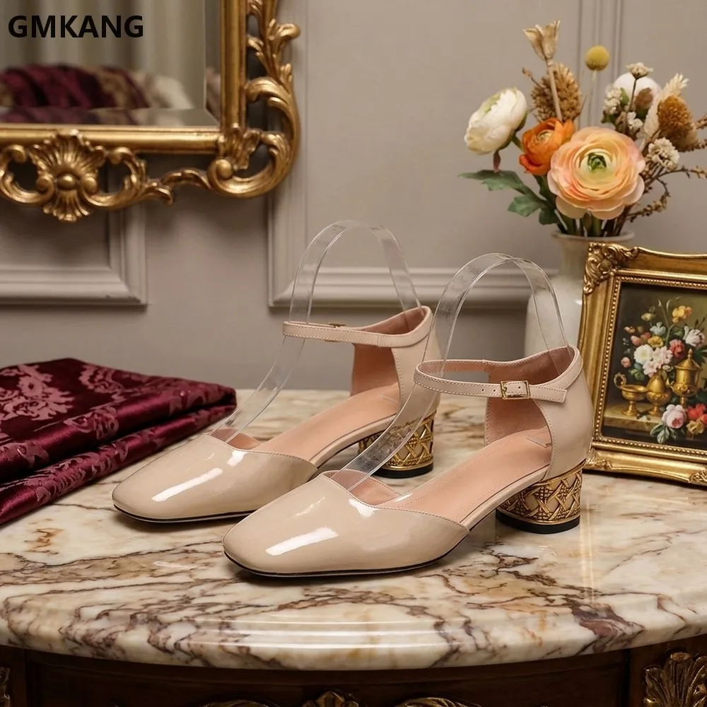 High-Quality 26SS new model ladies' pointed-toe patent leather one-button Mary Jane platform sandals.24091808LHD
