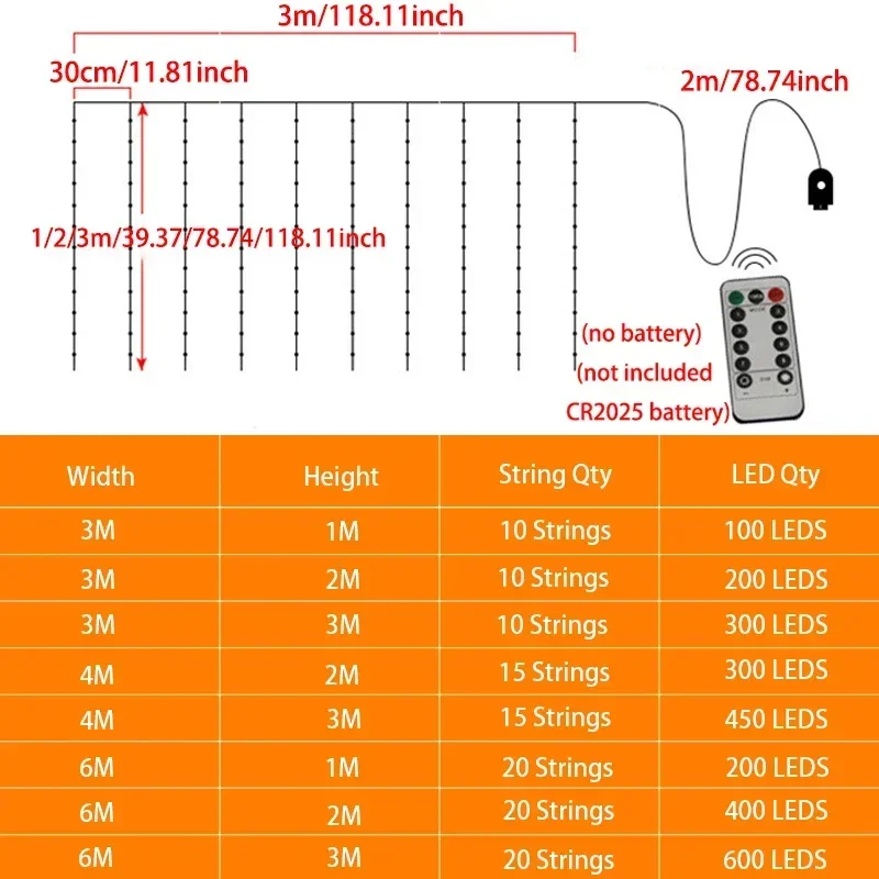 Curtain Garland Led String Lights Festival Christmas Decoration 8 Mode Usb Remote Control Holiday Light For Bedroom Home Outdoor