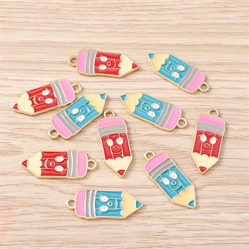 

10pcs 19x24mm Cartoon Enamel Student Pencil Charms Pendants for Jewelry Making Drop Earrings Necklaces DIY Crafts Accessories