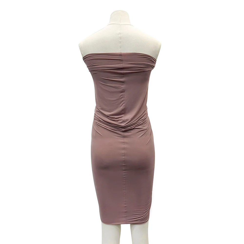 Openwork Split Metal Ring Decorated Women's Dress Sexy Strapless Stretch Knit Fitted Strapless Sleeveless Dress 2026 Spring New