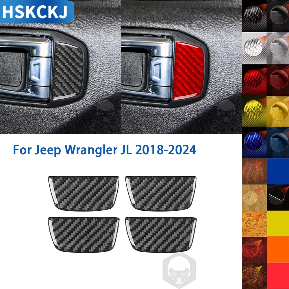 

For Jeep Wrangler JL 2018-2024 Accessories Real Soft Carbon Fiber Car Interior Door Handle Panel Cover Trim Sticker