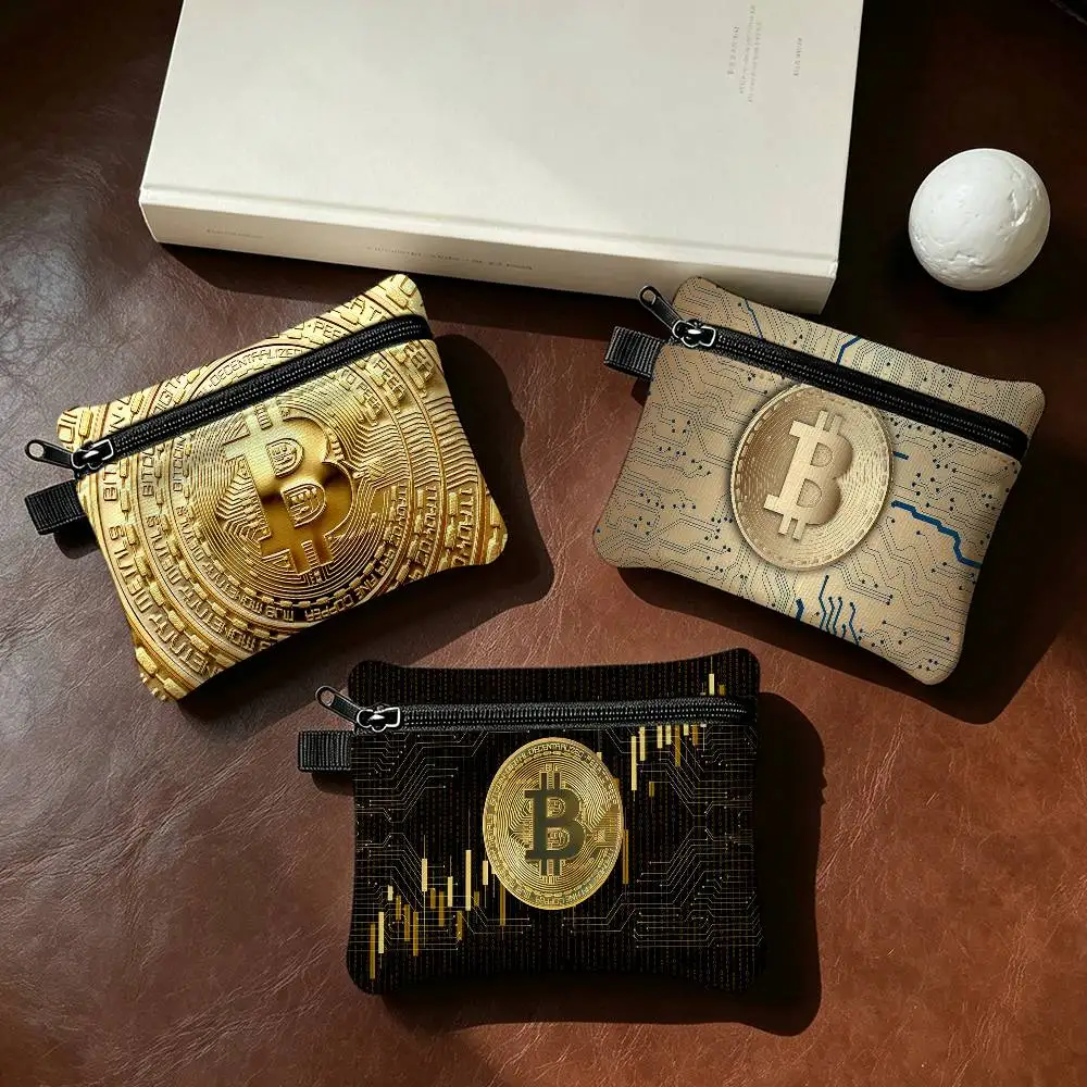 Bitcoin Dollar Money Mini Oxford Cloth Coin Purse With Carabiner Hook Zipper Key Card Earphone Storage Wallet