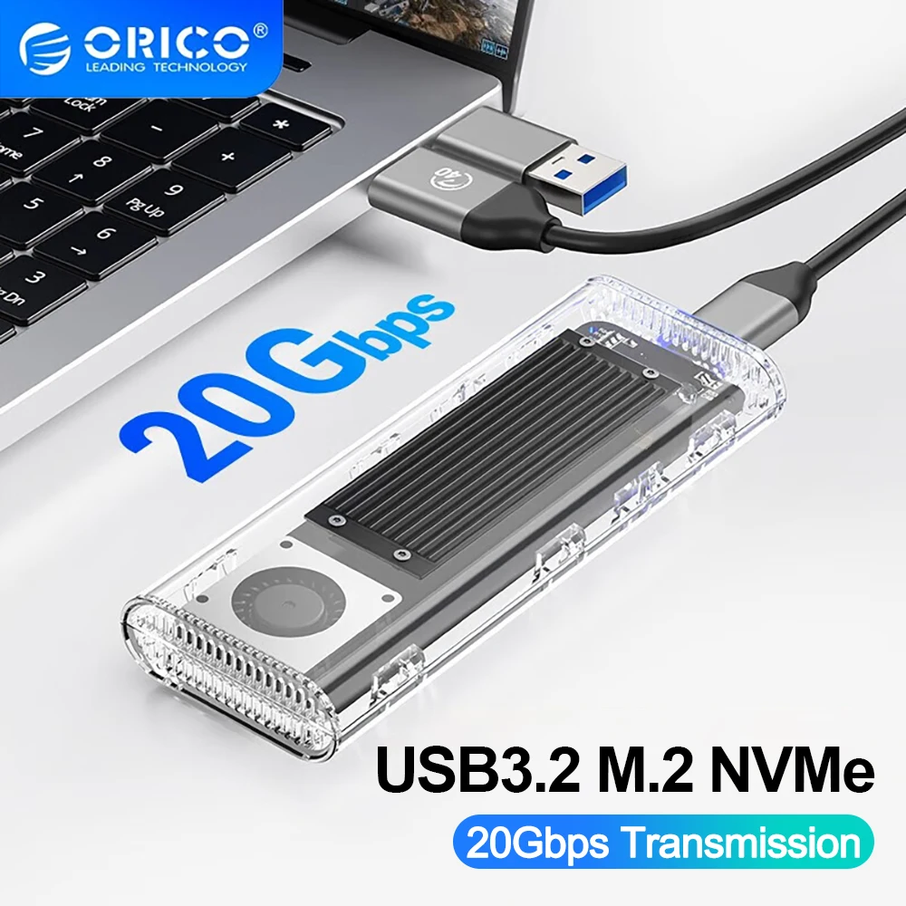 ORICO M.2 NVME SSD Case Enclosure with Cooling Fan USB 3.2 Thunderbolt 4 NVME Adapter Tool Free 4TB for PCIe M Key for computers