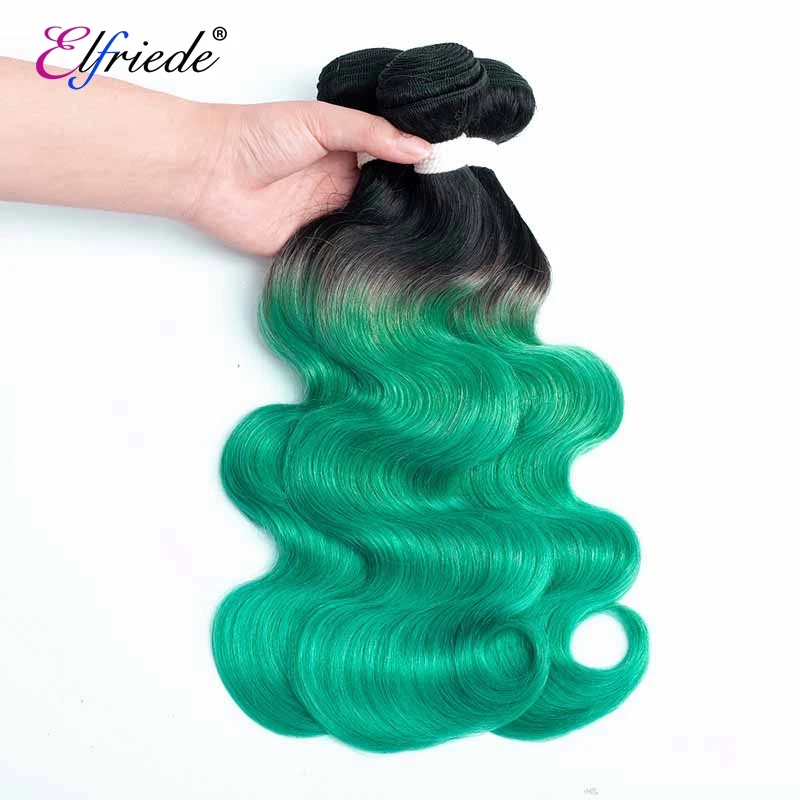 Elfriede T1B/Green Body Wave Ombre Colored Human Hair Bundles 100% Remy Human Hair Extensions 3/4 Bundles Deals Human Hair Wefts