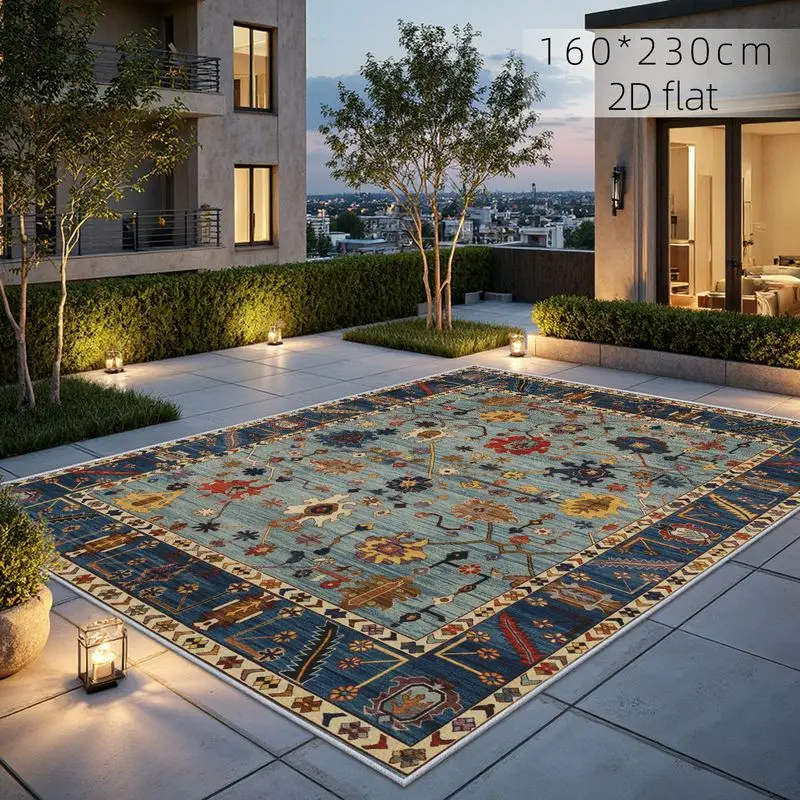 VIKAMA Vintage Oriental Floral Area Rug,Non‑Slip Mat,Traditional Ethnic Pattern Carpet for Balcony Living Room Indoor Decor Rug