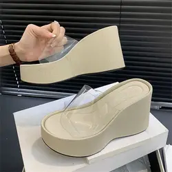 Eilyken Summer Fashion PVC Transparent Women Slippers Solid Platform Wedges High Heels Shoes Peep Toe Sandals Ladies Shoes