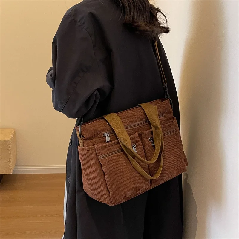 Weibliche Große Kapazität Cord Tote Tasche Neue Koreanische Stil Mode Frauen Schulter Umhängetasche Arbeiter Pendler Tote Handlebag