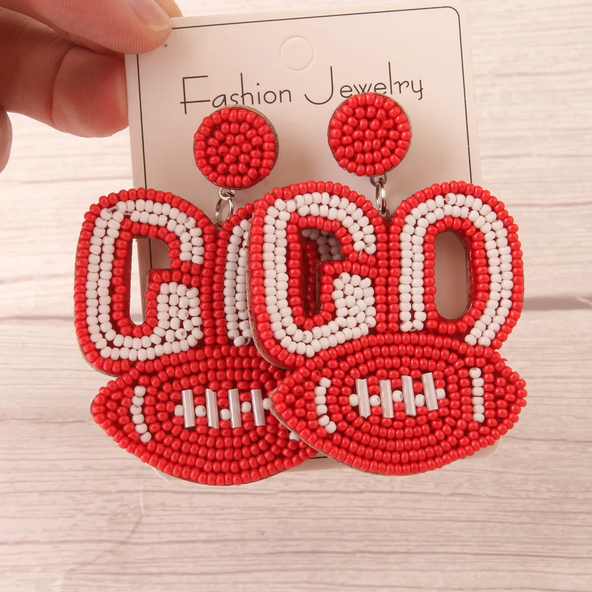 Beaded Football Earrings Handmade Cute Teardrop Dangle Earring Fun Play Ball Game Dangling Earrings Holiday Sport Party Gift