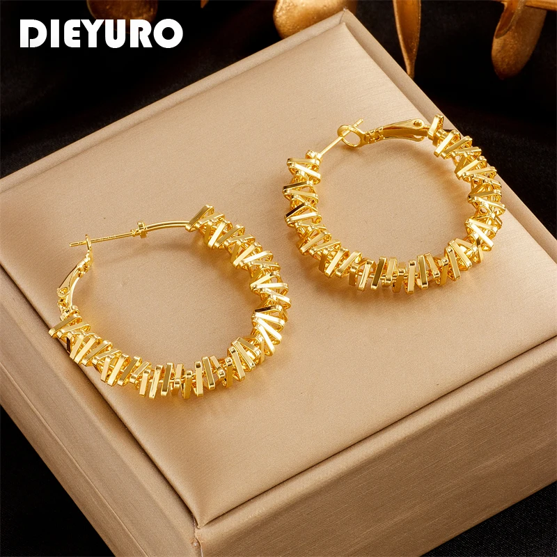 

DIEYURO 316L Stainless Steel Gold Silver Color Irregular Triangles Hoop Earrings For Women New Girls Ear Buckle Jewelry Gifts