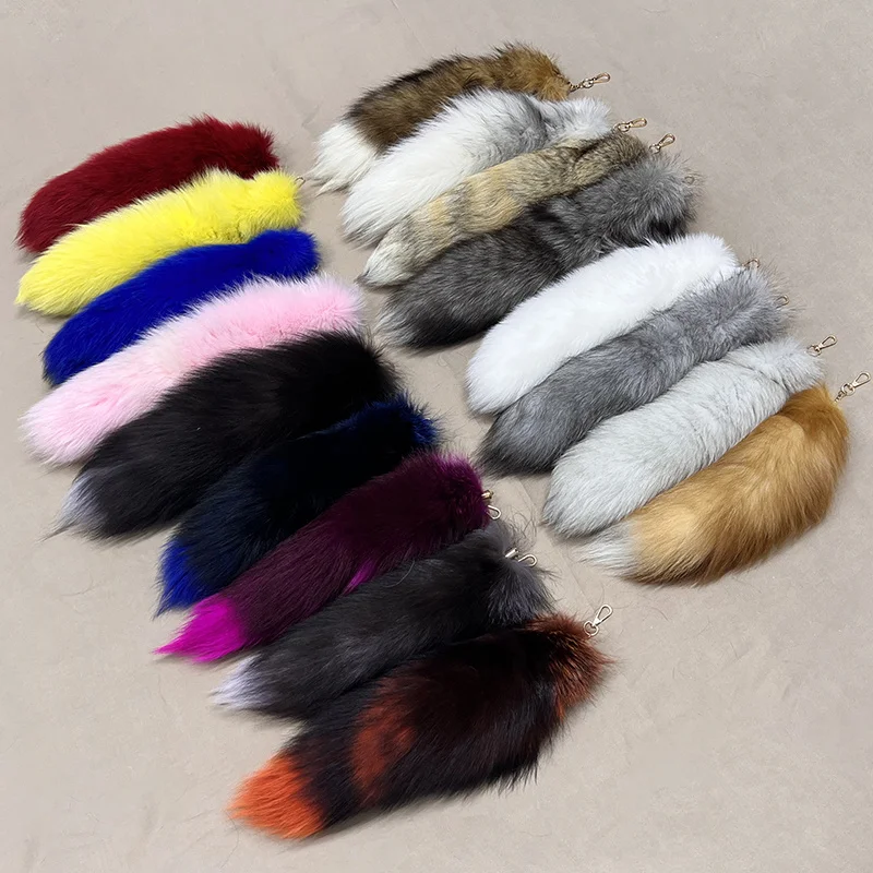 natural fox fur tail keychain furry 2024 chic y2k tail keychain fox Fur Keyring accessory length 40 cm Car Keychains For Women