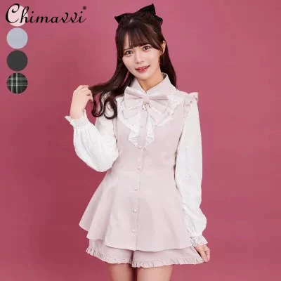 Japanese Style Navy Collar Sailor Dress and Shorts SC Lolita Outfits Sweet Cute Rojita Suit Spring Autumn Women's Two Piece Sets