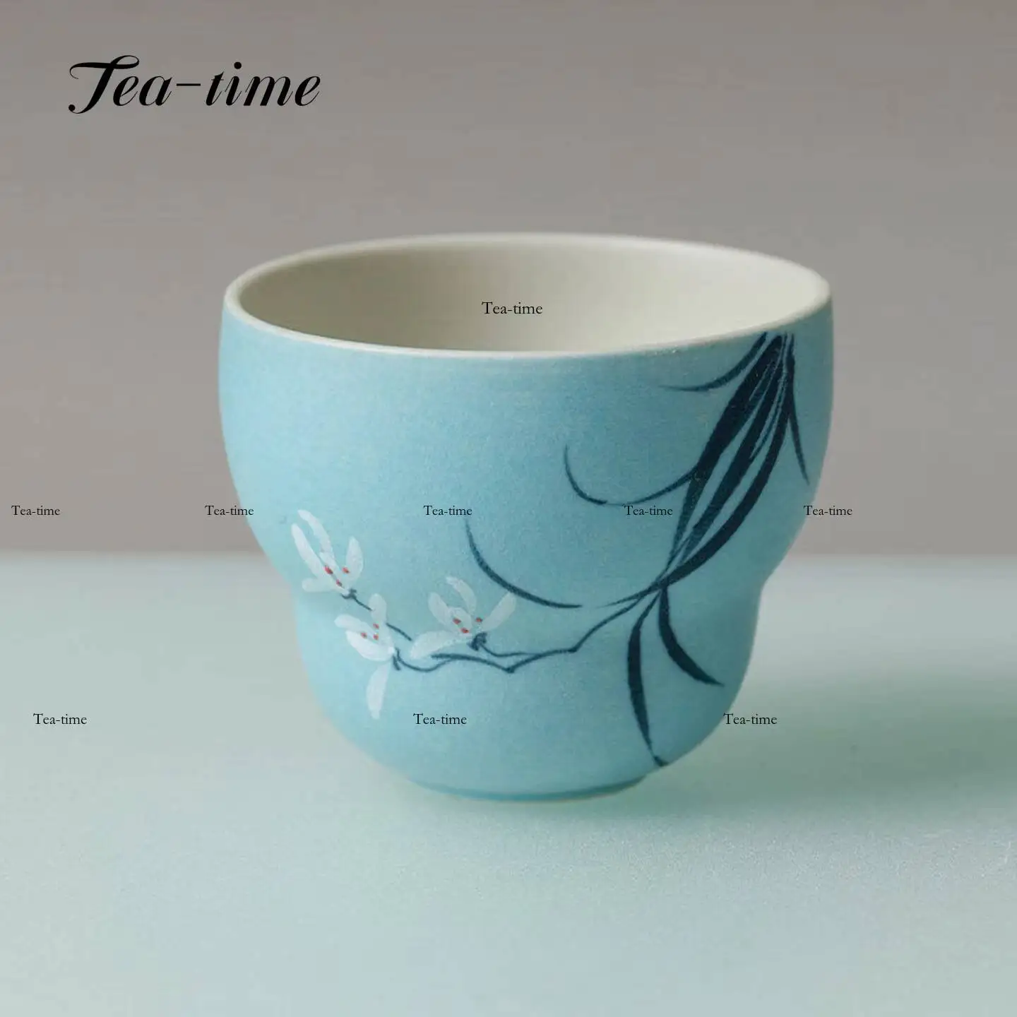 Hand-Painted Orchid Ceramic Tea Cup Gourd Teacup Light Lake Blue Cups Teacups Porcelain Ceremony Pottery Maker Unusual Chinese
