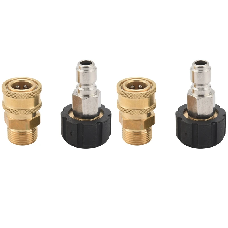 

4X Pressure Washer Adapter Set, Quick Connect Kit, Metric M22 15Mm Female Swivel To M22 Male Fitting, 5000 Psi