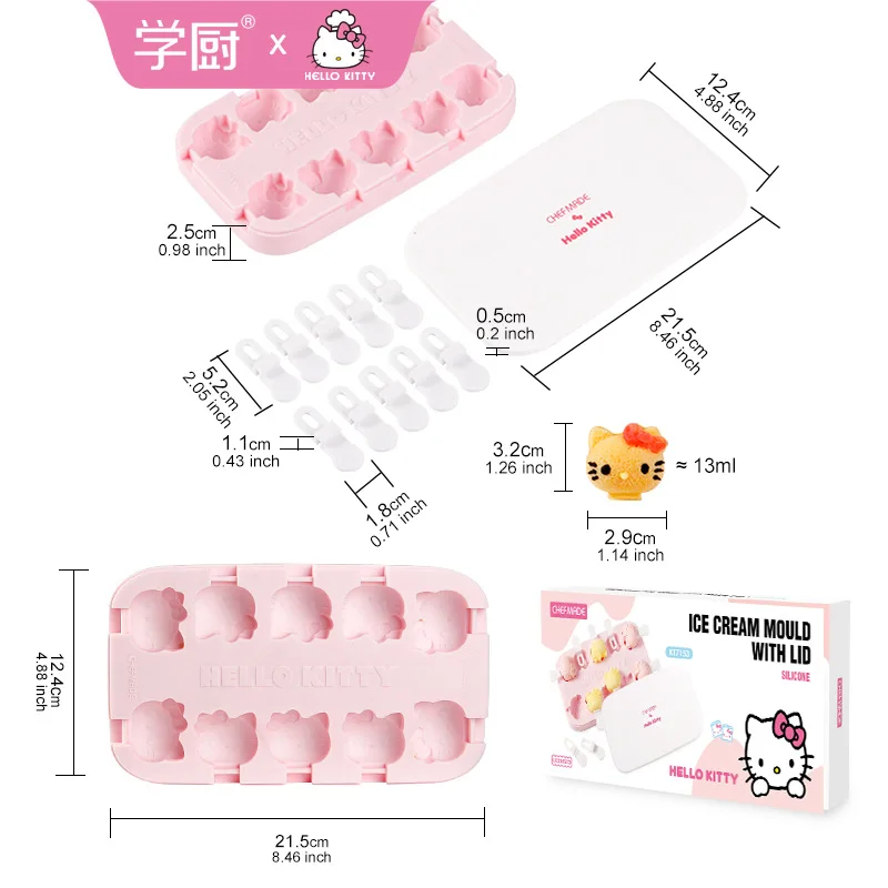 Sanrio Hello Kitty Ice Stick Silicone Mold Ice Cream Anime Ice Stick Silicone Mold Cartoon Kawaii Summer Household Popsicle Mold