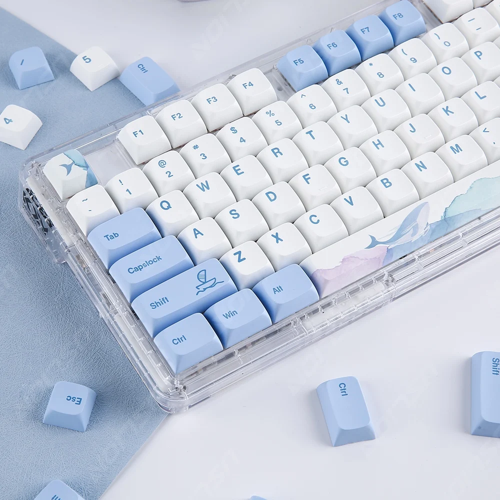 133 Keys Blue Whales PBT Keycaps For MX Switch Mechanical keyboard Dye Sublimation Ocean Wave Theme DYE-Sublimation