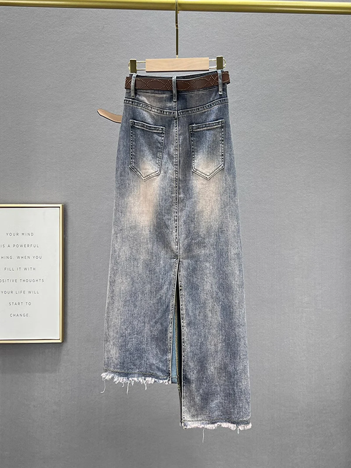 High Waist Slim Fit Denim Skirt with  Diamonds for Women Spring New Style Asymmetric Mid-Length Commute Korean Version