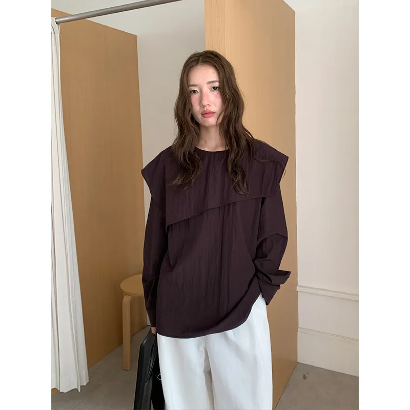 2025 Tencel Irregular Lace Shirt Autumn New Design Loose Shirt Europe and America