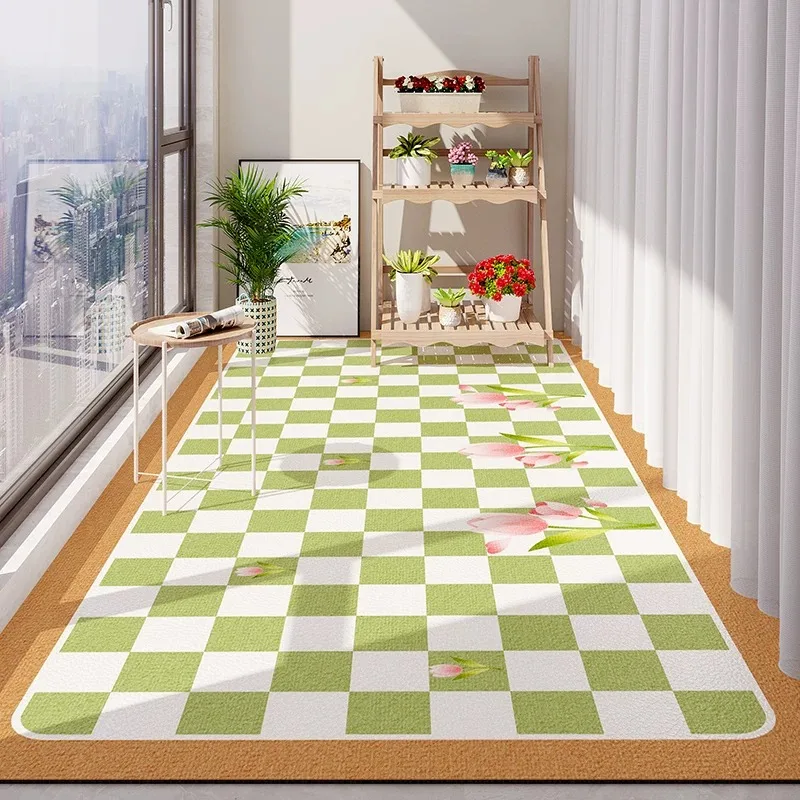 Checkerboard Plaid Balcony Carpet Home Decoration Rugs PVC Leather Mat Dirty Resistant Washable Non-slip Floor Mats Kitchen Rug