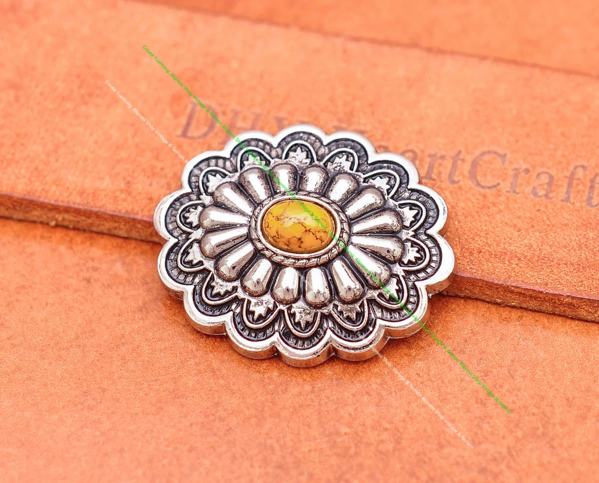 35*28MM Antik Silber Ethnische Indische Blumenkunst Himmelblau Türkis Concho Screwback Für Lederhandwerk Gürteltasche Hut Hardware – Detail 8