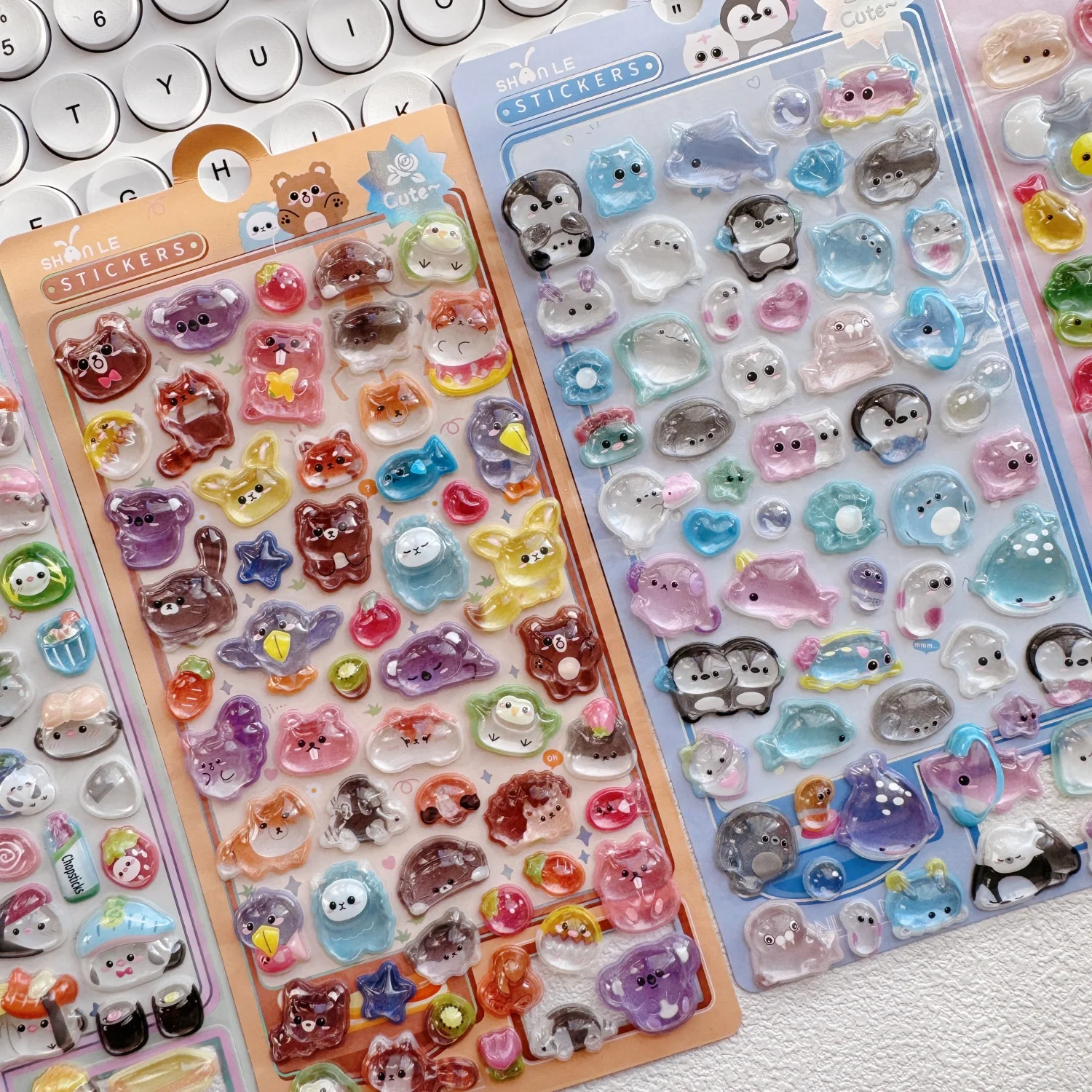 1 ud./4 ud. Adhesivos 3D con relieve de animales y vegetales de sushi, bonitos, para scrapbooking, decoración de diario, papelería, pegatinas escolares