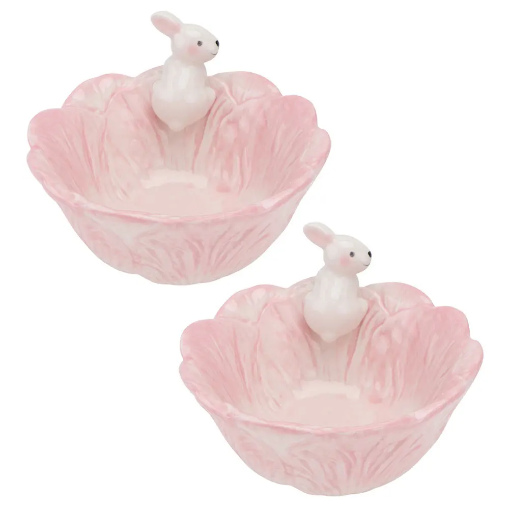 

2Pcs Cute Ceramic Rabbit Bowls Hand-Painted Cartoon Salad Dessert Candy Soup Bowls Multifunction Home Tableware