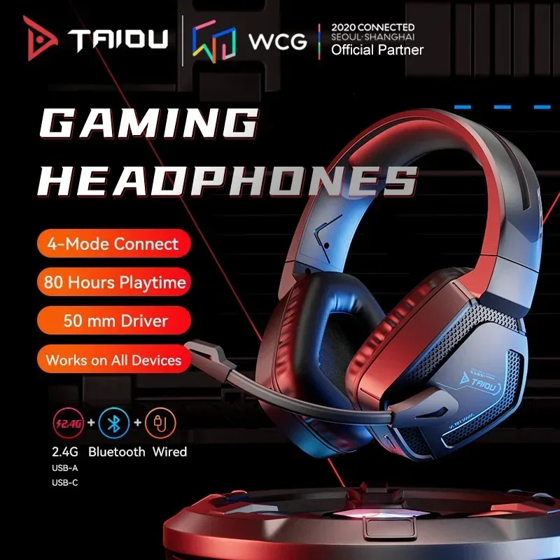 TAIDU T01 2.4G سماعات لاسلكية بأربعة أوضاع مريحة للحد من الضوضاء RGB E-sports Gamer Walorant سماعة رأس مع ميكروفون