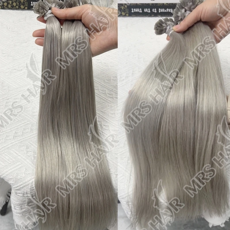 Estensioni dei capelli umani con punta piatta personalizzata alla cheratina Capelli Hot Fusion 12 16 20 pollici ARGENTO Grigio cenere Biondo 50 fili 30-50 g/pacco