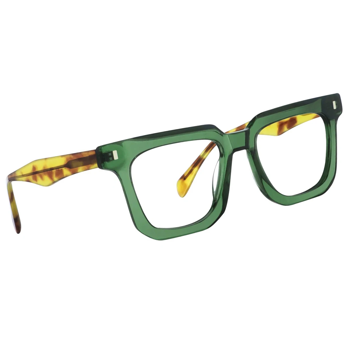 FYTOO Fashion Retro Square Glasses, Translucent Green Frames Leopard Print Temples, Durable Acetate, For Daily Commute Parties.