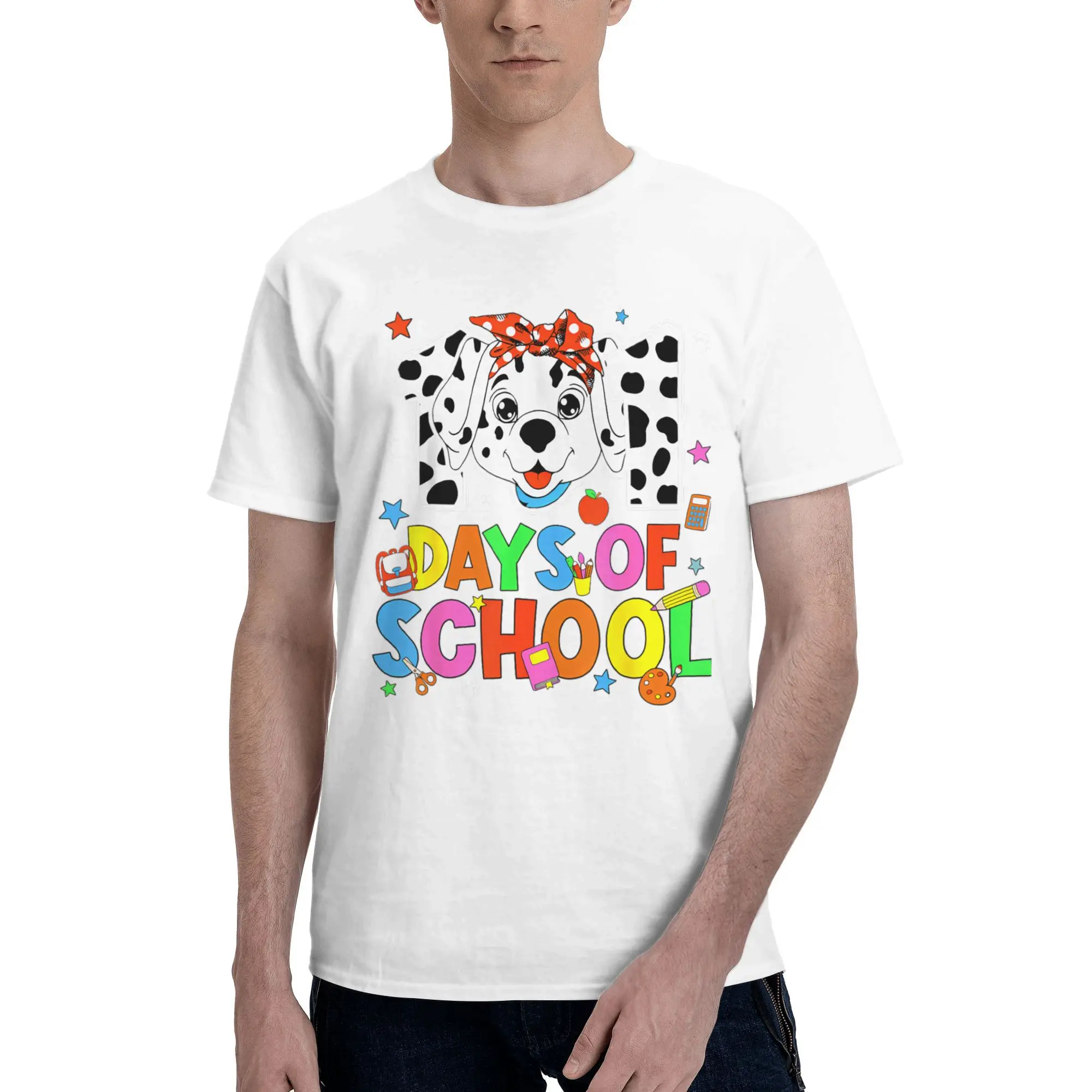 

100 Days Of School Dalmatian Dog Boy Kid 100th Day Of School T Shirt for Men Women 100% Cotton T-shirts Short Sleeve Clothes