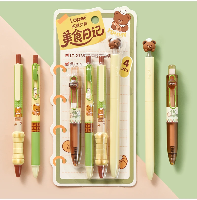 4-teiliges Set mit niedlichen einziehbaren Gelstiften, 0,5 mm, feine Spitze, schwarze, schnell trocknende Tinte, glatte Schreibstifte für Schule, Studium und Büro – Detail 6
