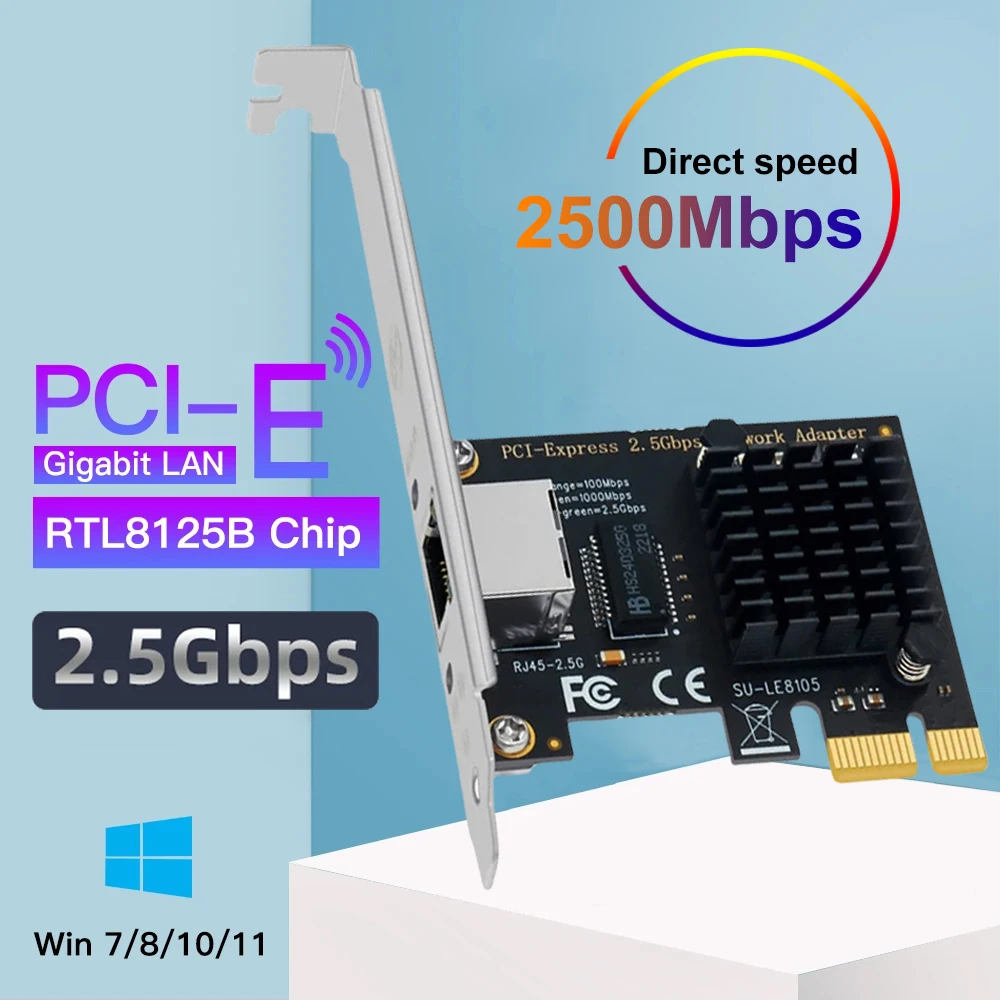 2.5G PICE To RJ45 Network Card RTL8125B chip 2500Mbps RJ45 PCI Express Converter Lan Ethernet Gigabit Adapter For Win7/8/10/11