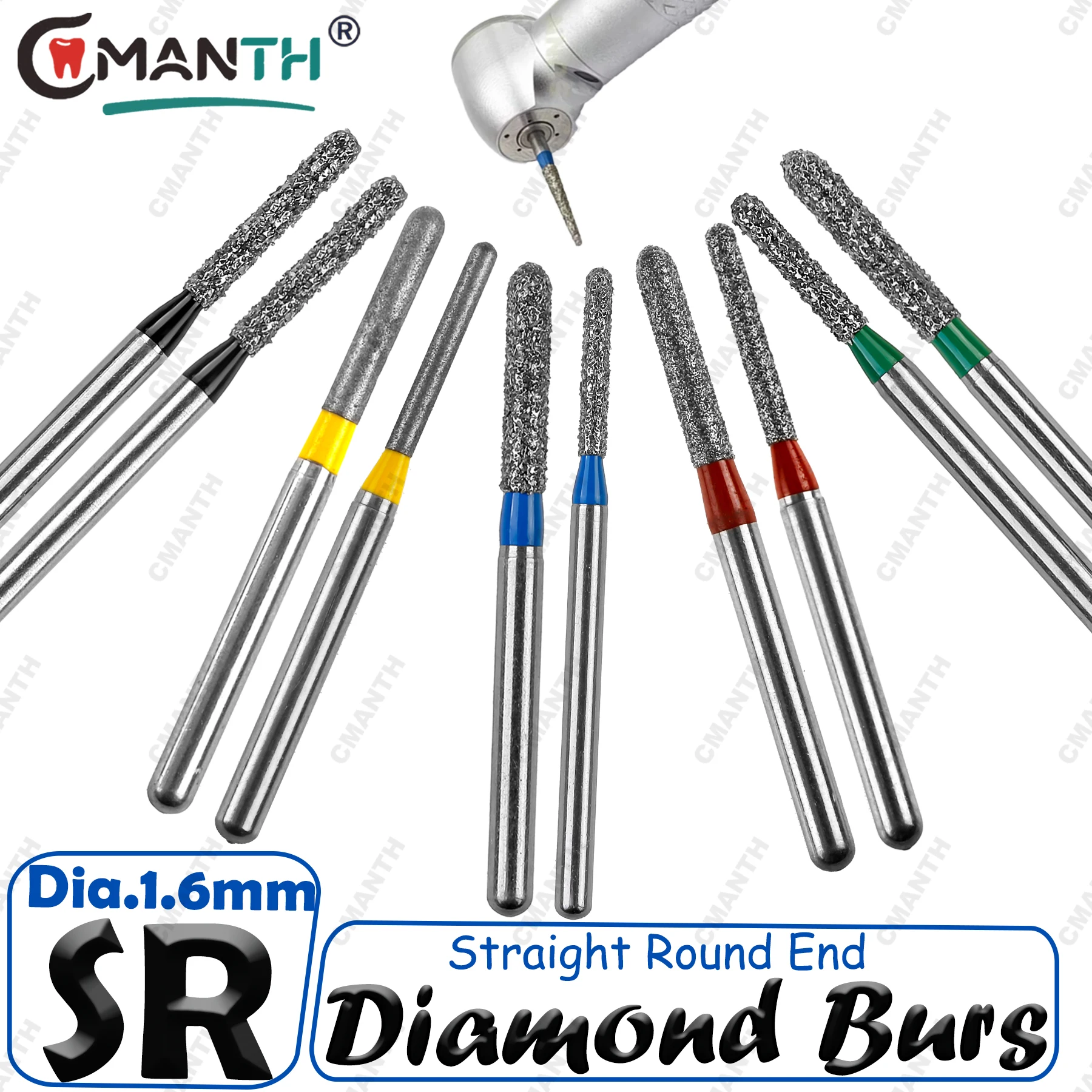 

Dental Diamond Burs Dentistry Drills SR Straight Round End For High Speed Handpiece Dentistry Abrade Crown Cavity Preparation