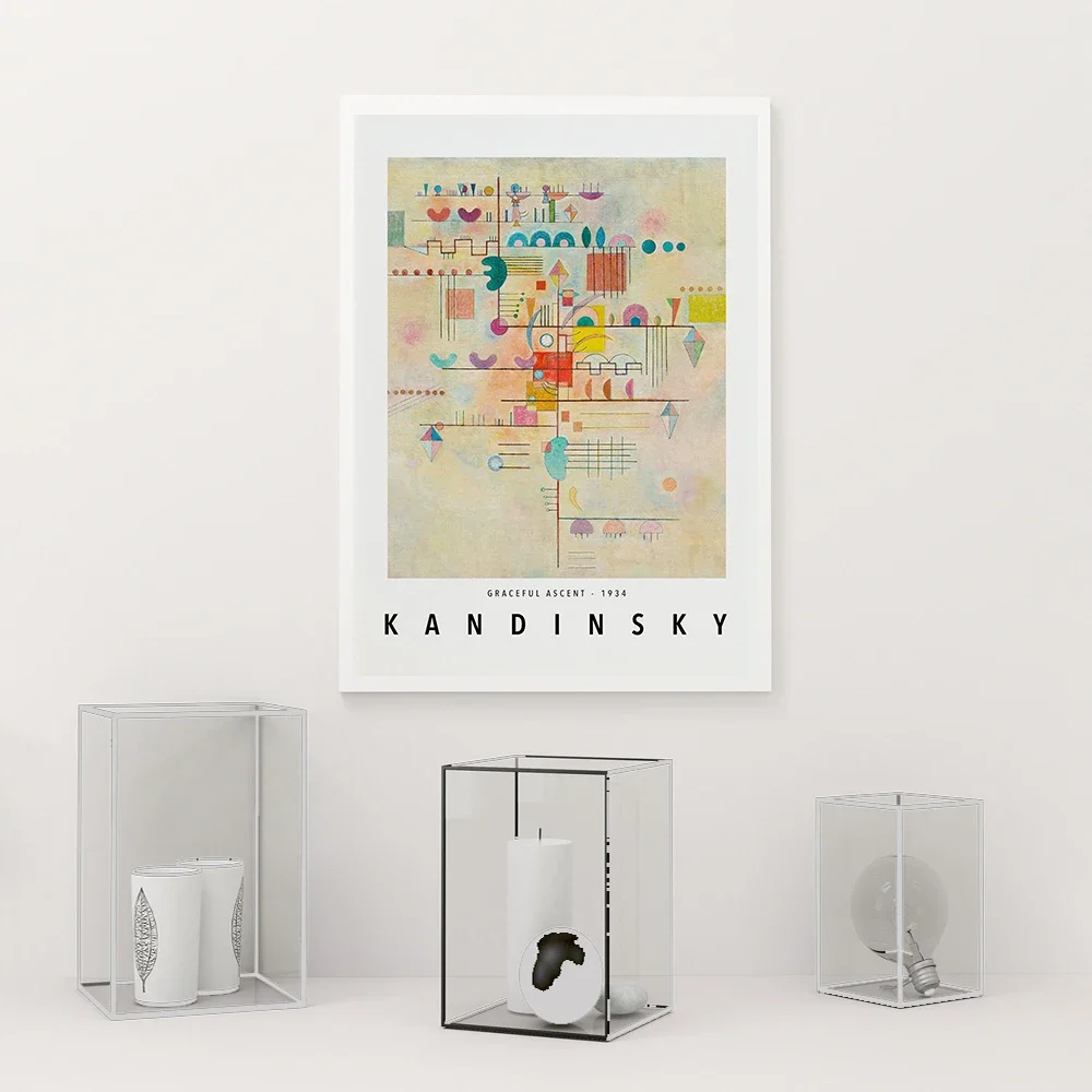 1pc frameless Canvas Painting Wassily Kandinsky Works Exhibition Poster Modern Bauhaus Geometric Prints Canvas Painting Wall Art
