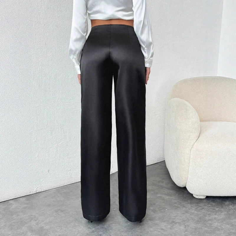 2026 Spring New Hot Selling Satin Design High End Loose Middle Waist Solid Color Wide Leg Pants