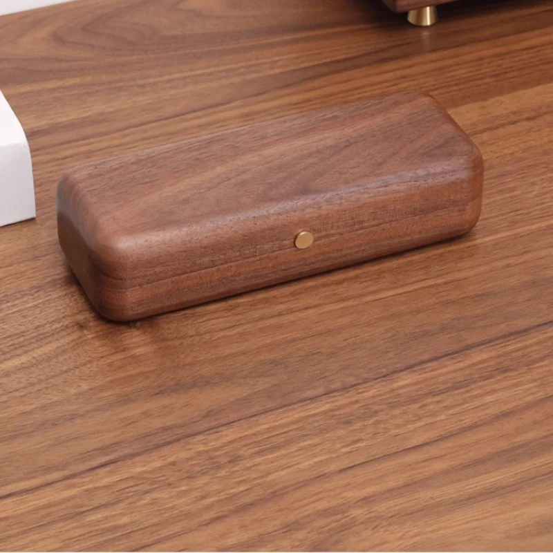

Retro Style Solid Wood Portable Sunglasses Box Eco Natural Black Walnut Anti-Pressure Myopia Glasses Storage Box