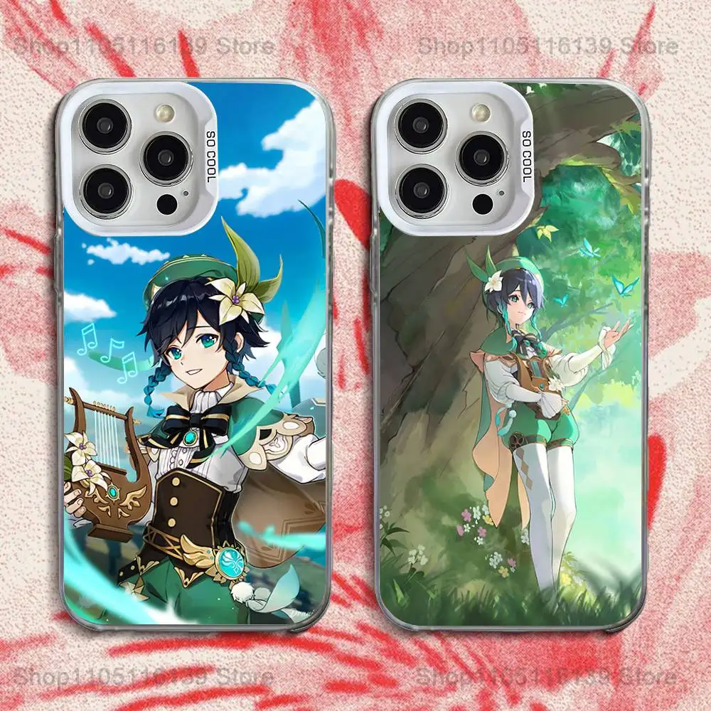 

G-Genshin Impact Venti Barbatos Case For iPhone 16,15,14,13,12,11,Pro,XS,Max,Plus,Mini,SE White Candy Matte Shockproof Cover
