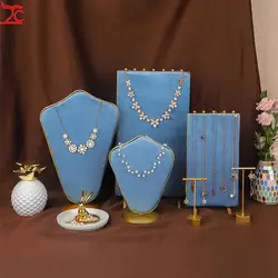 High-End Shopping Mall Jewelry Counter Display Props Light Blue Double-Sided Velvet Necklace Earring Display Accessories
