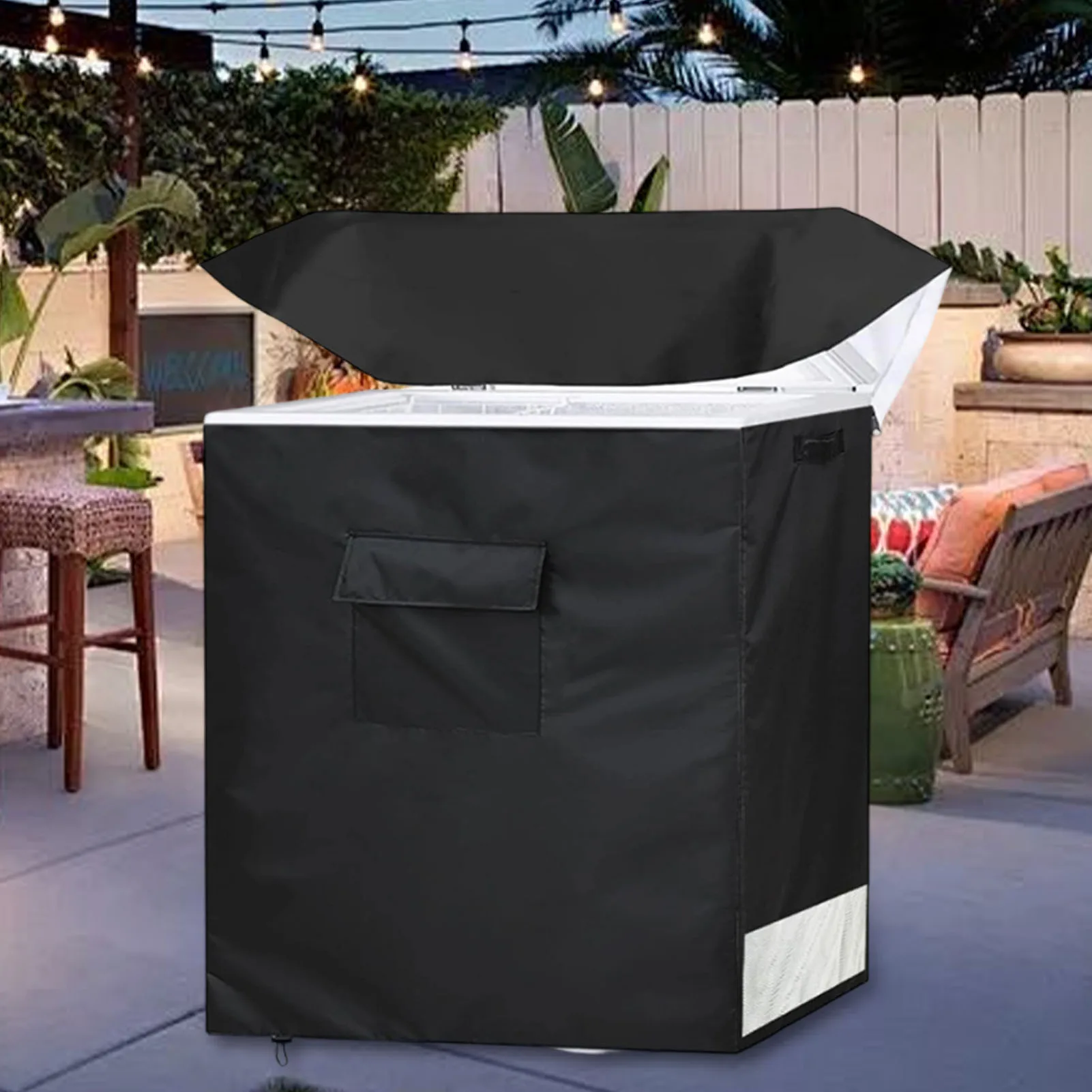 Chest Freezer Cover Polyester Water Proof Top with Zipper to Open Deep Freezer Cover for Outdoor All Season Protecting
