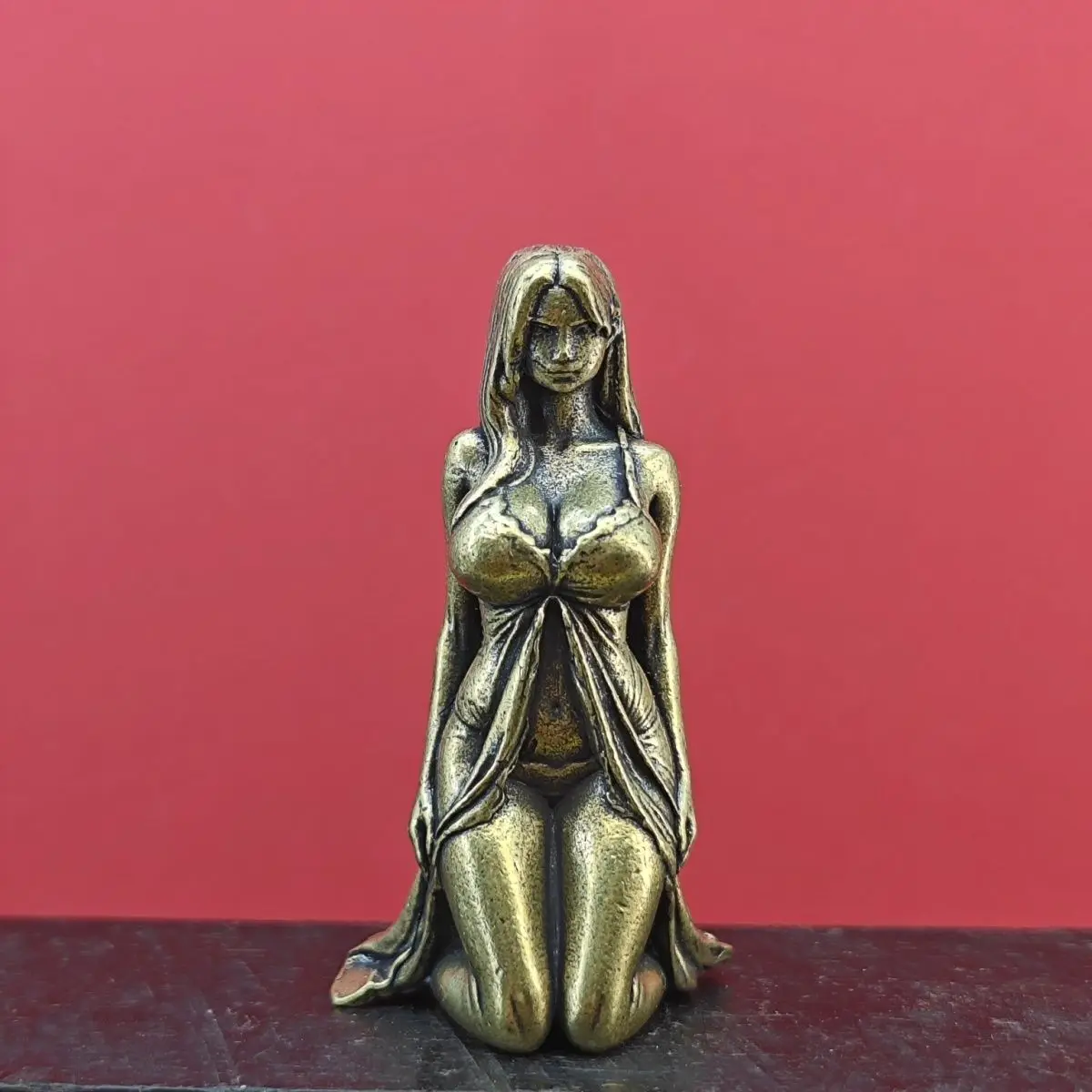 Brass Miniature Anime- Style Female Figurine Decorative Statue for Home & Desk Decor