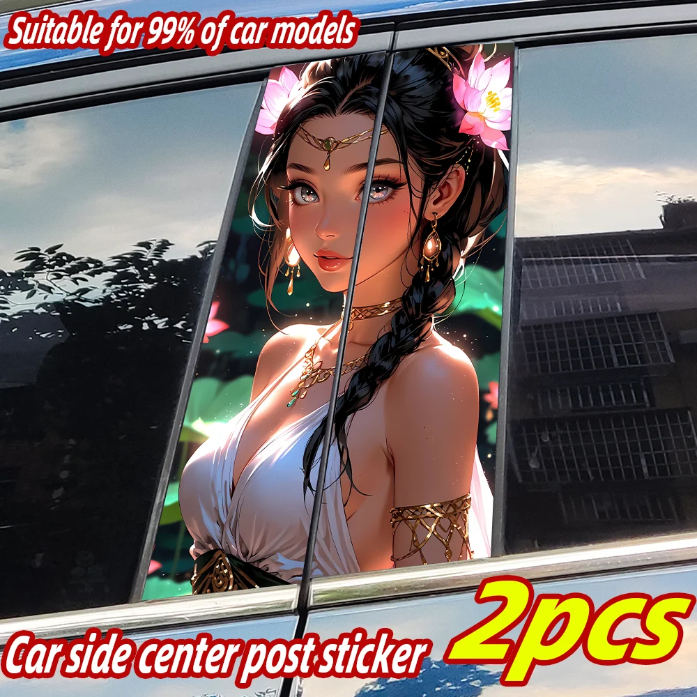 

Flower Fairy Car Stickers Anime Girl Auto B Pillar Waterproof Decor Cover Scratches Car Doors Pillar Sunscreen Decal Accessories