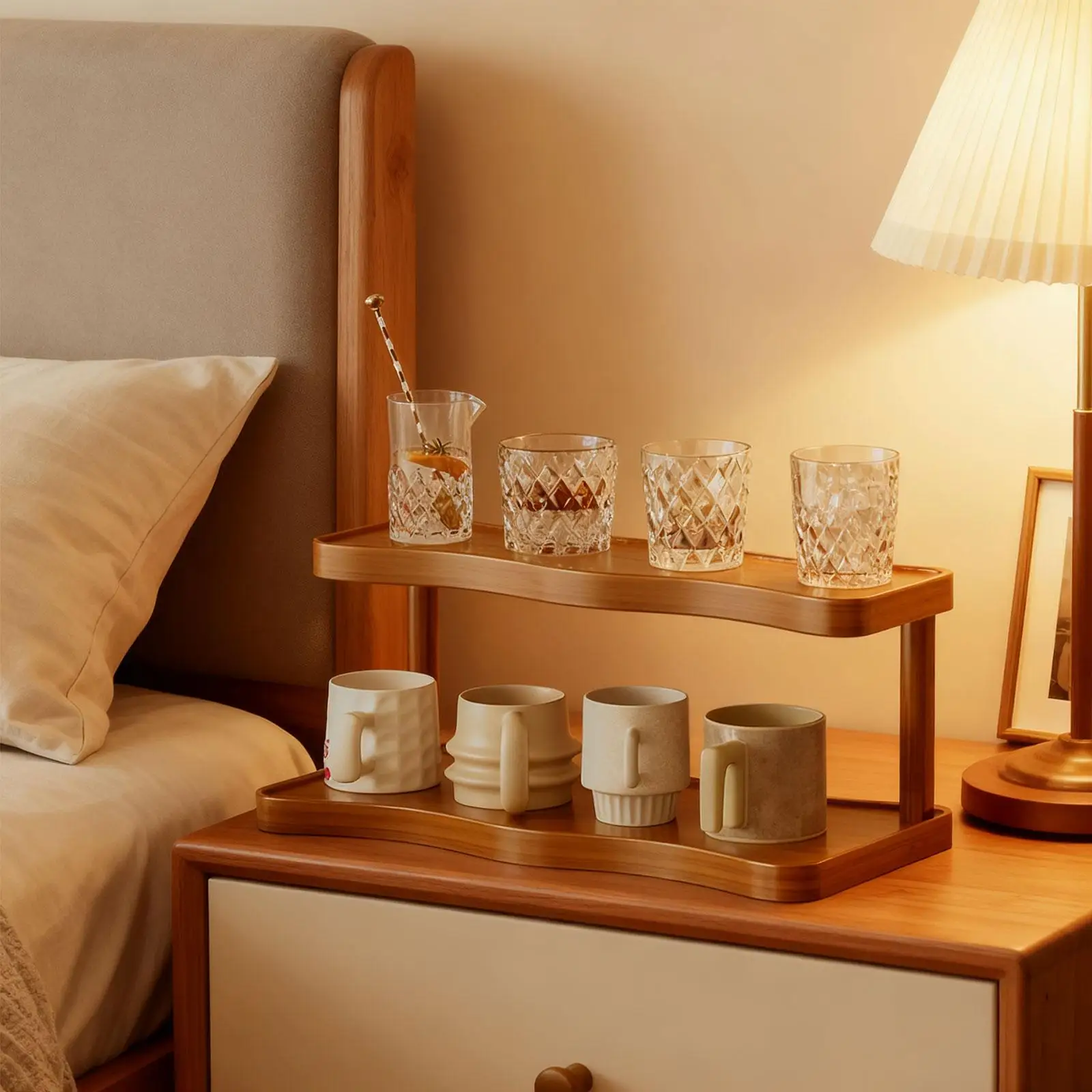 Risers Display Stand Small Fragrance Stand 2 Tier Decorative Versatile Wooden Wooden Perfume Stand for Crafts Candles Bedroom